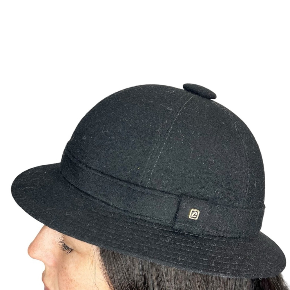 Vintage Paris Elegance black 100% wool pith safari hat S 55cm - Picture 2 of 13